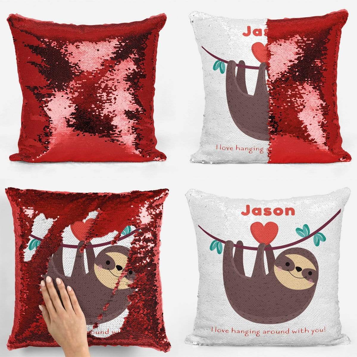 Sloth Valentines Sequin Magic Cushion